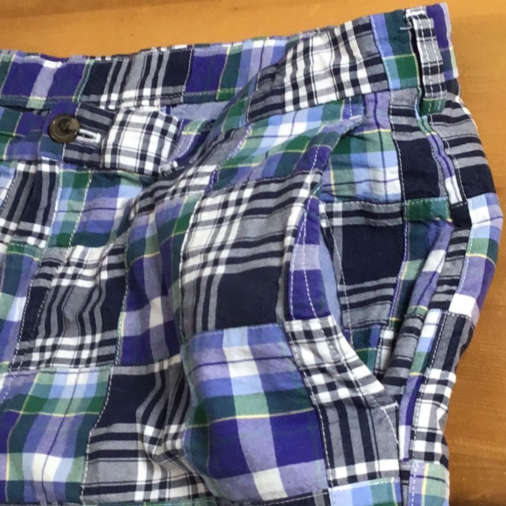 Brooks Brothers Madras -Blue, Green & White Plaid Flat Front Shorts size 42 - Picture 4 of 10